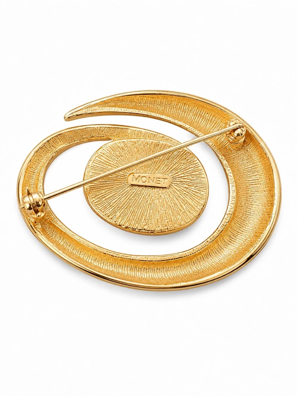 Vintage Monet Gold Tone Faux Pearl Brooch – Modernist Swirl Statement Pin